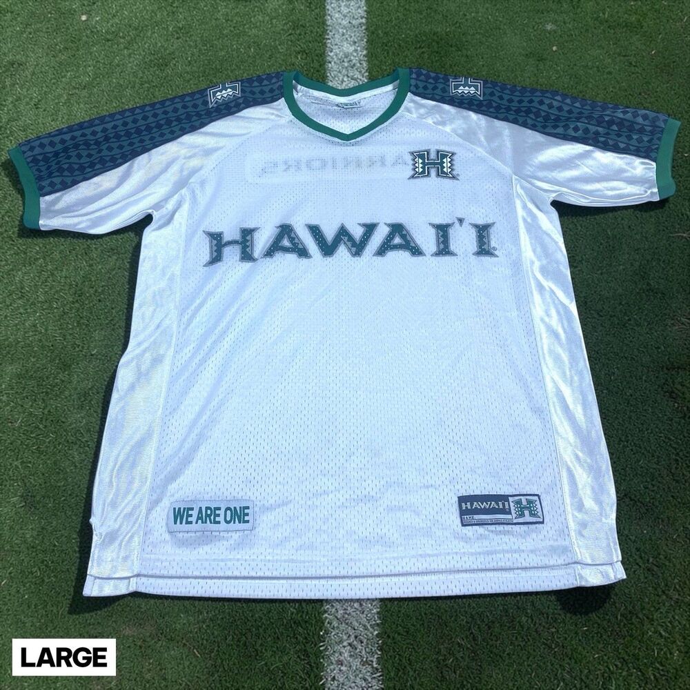 VINTAGE Hawaii Rainbow Warriors Men’s LARGE Tribal White Green Football Jersey